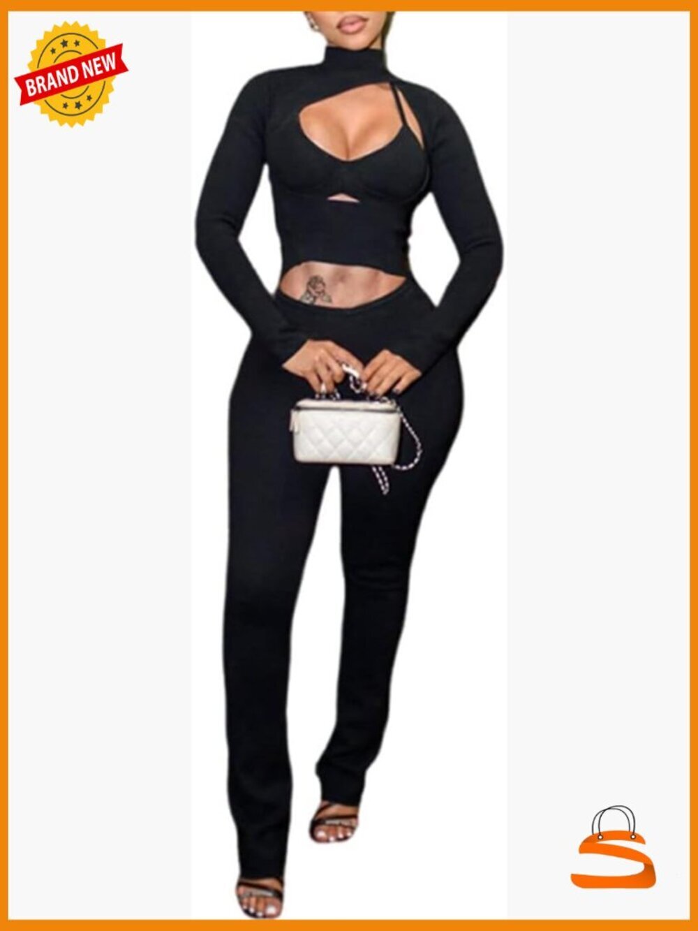 3 Piece Sexy Club Outfit Long Sleeve Crop Top Bodycon Pants Set Y2k Streetwear